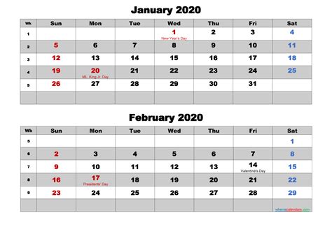 January And February 2020 Calendar With Holidays