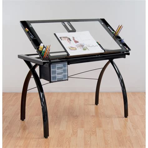 Studio Designs Futura Black With Clear Glass Drafting Table Ebay