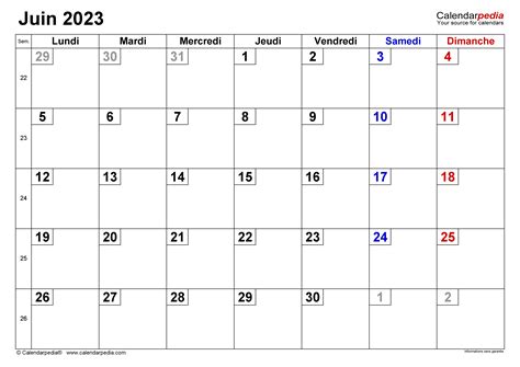 Calendrier Juin 2023 Excel Word Et Pdf Calendarpedia