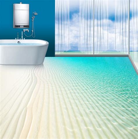 Custom 3d Stereoscopic Beach Sand Waves 3d Floor Wallpaper Room