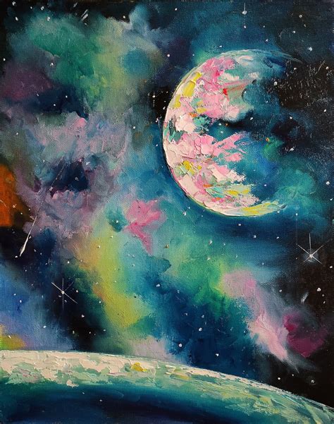 Space Oil Painting Galaxy Painting Colorful Space Abstract Etsy