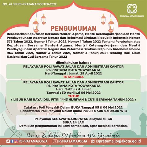 Rs Pratama Yogyakarta Pengumuman Libur Hari Raya Idul Fitri 1443