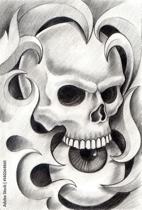 Art Skull Tattoo Design Skull Mix Graphic And Tribal For Tattoo Hand