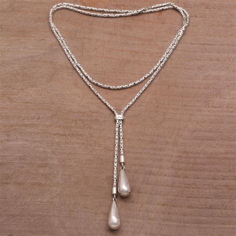 Sterling Silver Adjustable Lariat Necklace From Bali Droplet Duo NOVICA
