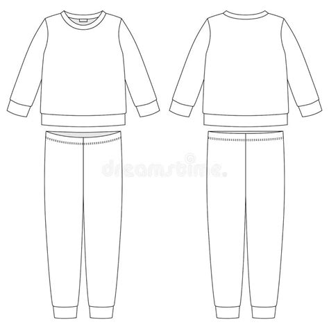 Apparel Pajamas Technical Sketch Kids Outline Nighwear Design Template