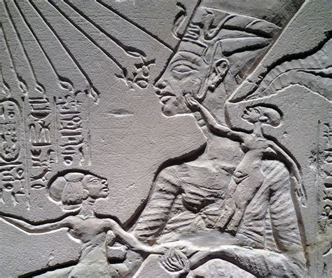 House Altar Wih Akhenaten Nefertiti And Three Daughters Detail With Nefertiti Upper