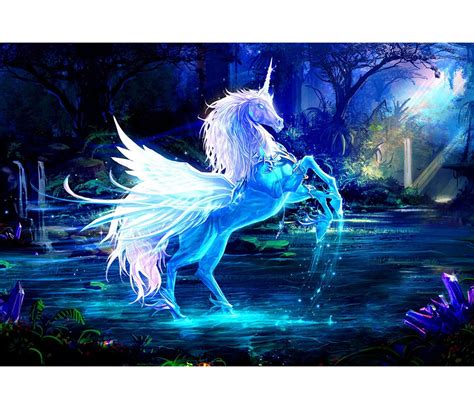 Neon Blue Pegasus Unicorn Surreal Fantasy Fantasy Poster Fantasy
