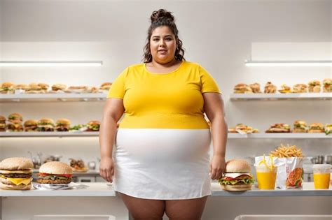 Premium Ai Image Fat Woman Enjoy Eating Delicious Burger