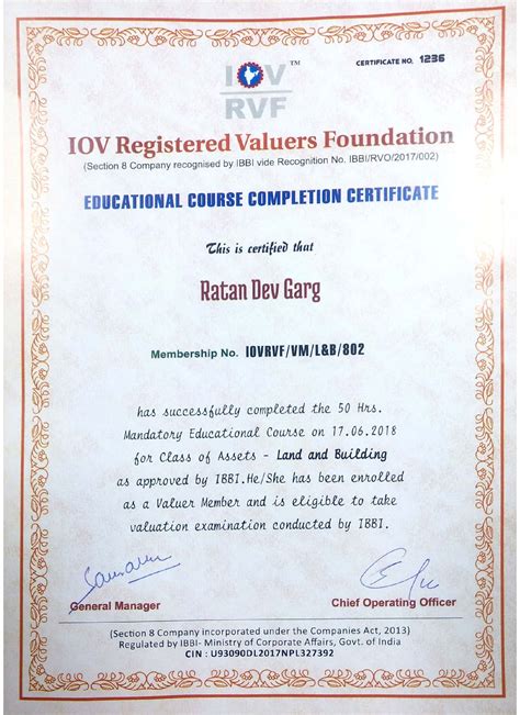 Our Certifications Capital Valuers And Advisors From Gurugram Haryana India