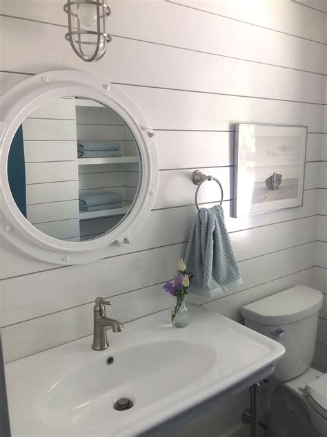 Shiplap Creates Visual Interest In A Small Powder Room And A Nautical