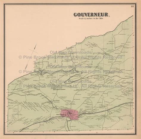 Gouverneur New York Old Map Beers 1865 Digital Image Scan Download Printable Old Map Downloads