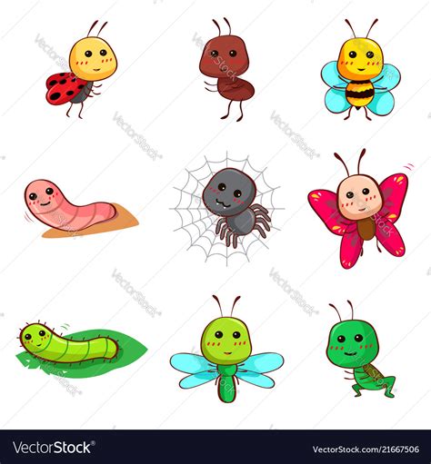 Cute Cartoon Insects And Bugs Royalty Free Vector Image