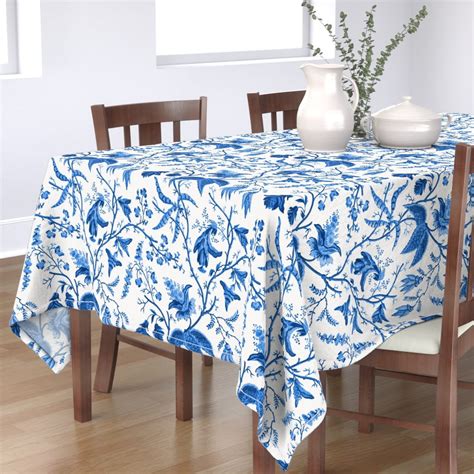 Cotton Sateen Tablecloth 70 X 144 Garden Cobalt Chinese Oriental