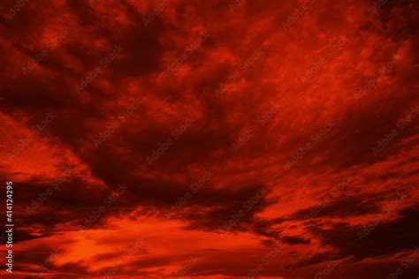 Abstract Dark Red Background Dramatic Red Sky Red Sunset With Clouds