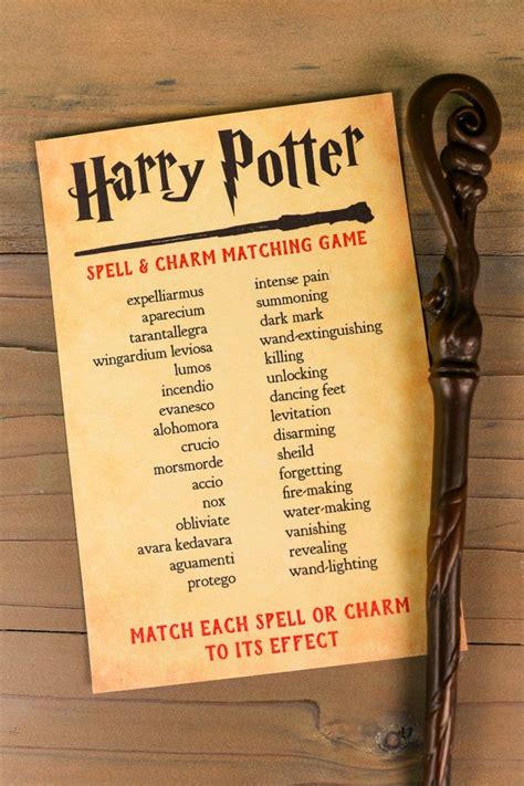 42 Harry Potter Spells List Printable