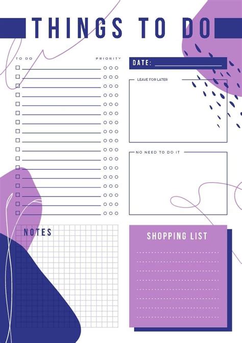 Purple Abstract To Do List To Do Lists Printable Printable Planner