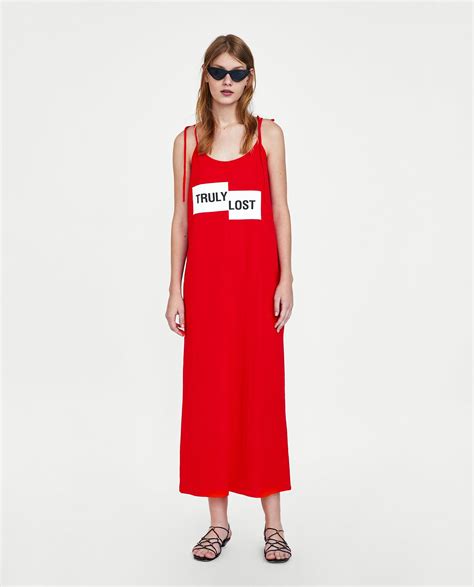 Image Of Long Dress With Slogan From Zara Kleider Damen Lange
