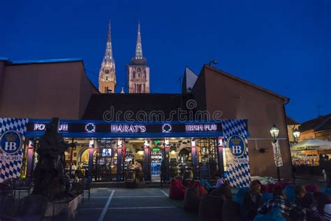 Harat S Irish Pub At Night Zagreb Croatia Editorial Photography