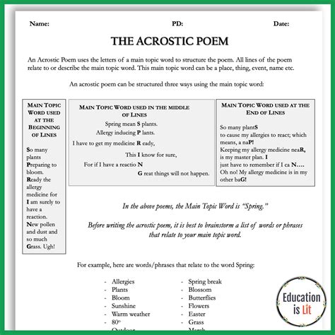 Acrostic Poetry Worksheet