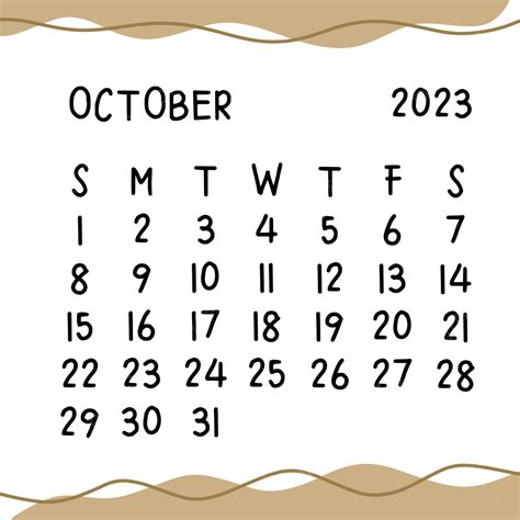 تقويم بسيط لشهر أكتوبر 2023 تقويم أكتوبر 2023 تاريخ Png وملف Psd