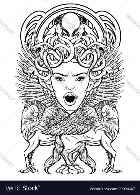 Hand Drawn Medusa Gorgon Royalty Free Vector Image