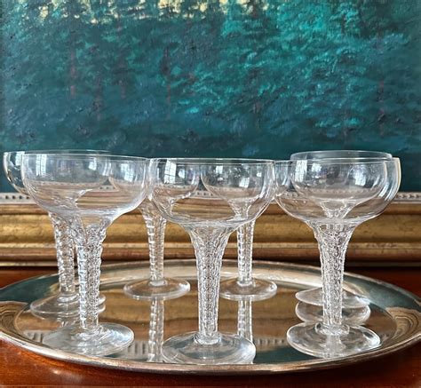 7 mid century hollow stem champagne coupe glasses glossy cut etsy