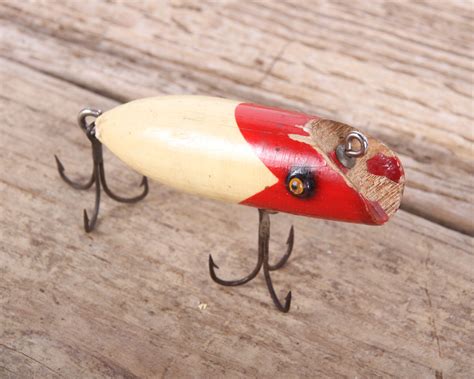 Red White Fishing Lure Old Wooden Fishing Lures Vintage Fishing