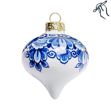 Set Of 6 Exclusive Christmas Baubles Hand Painted Delft Blue Porcelain