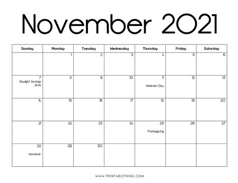 November 2021 Calendar Pdf November 2021 Calendar Image Print