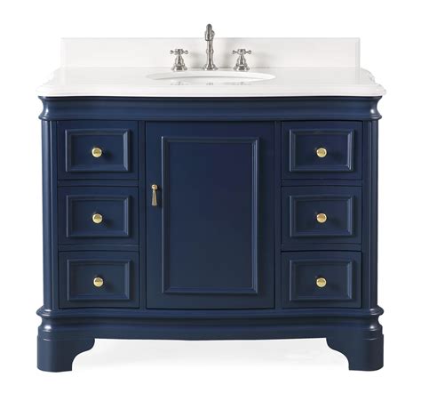 42 Modern Style Navy Blue Bathroom Vanity Sink With White Quartz