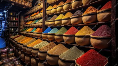 Premium Ai Image A Vibrant Spice Shop With An Array Of Colorful