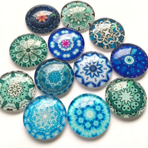 Zeroup 10pcs Glass Cabochons Mixed Round Pattern Cabochon Jewelry Finding Fit Flatback Base