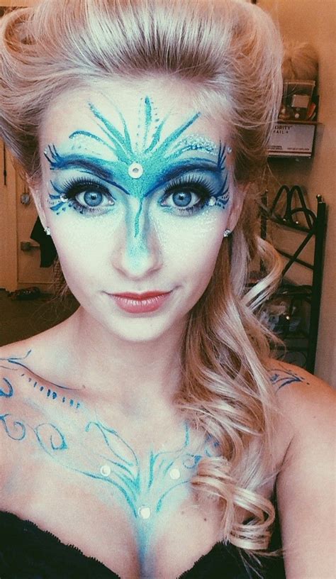 Disney Elsa Frozen Blue Makeup 2014 Halloween Blue Glitter Face Paint For Party Elsa Makeup