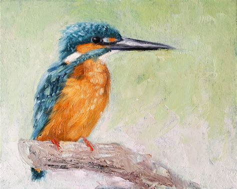 Kingfisher Painting Original Bird Artwork On Canvas Colorful Etsy