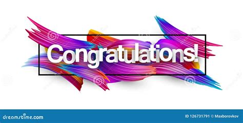 Congratulations Paper Banner With Colorful Brush Strokes Cartoon
