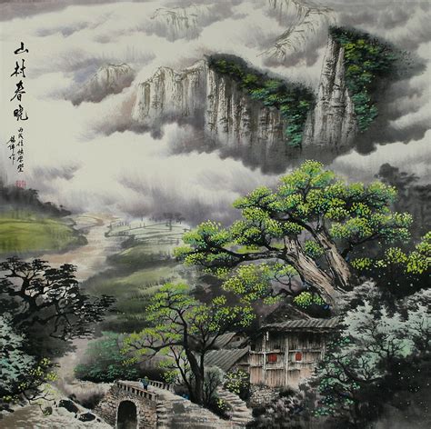 Morning In The Mountain Village Chinese Landscape Painting