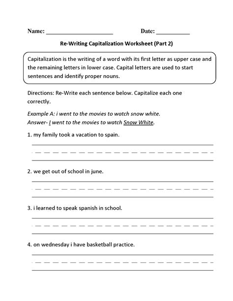 Capitalization Worksheets