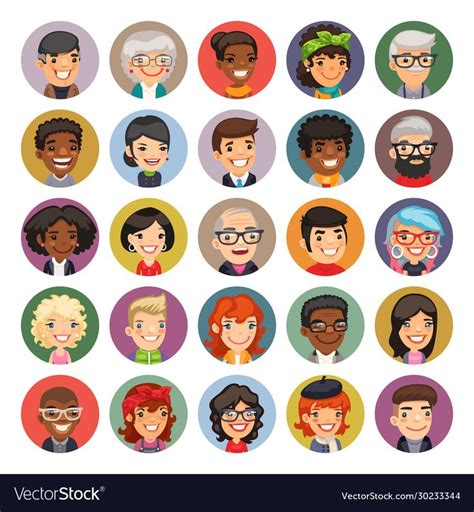 A Group Of People Avatars With Different Ages And Haircuts In Flat Style