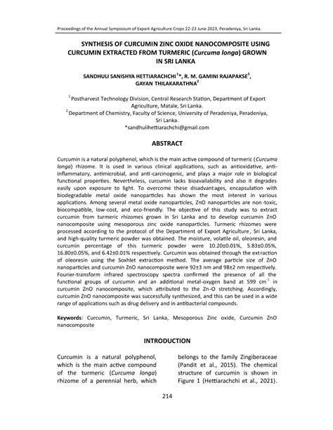 PDF Synthesis Of Curcumin Zinc Oxide Nanocomposite Using Curcumin