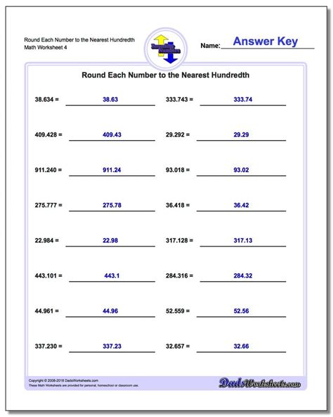 Rounding Decimals To The Nearest Whole Number Worksheet