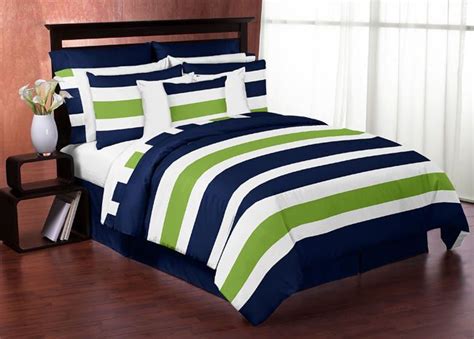 Shinichistar boys comforter set,baseball and football bedding queen size for teens,sports fans. Navy blue lime green white stripes full queen kid teen boy ...