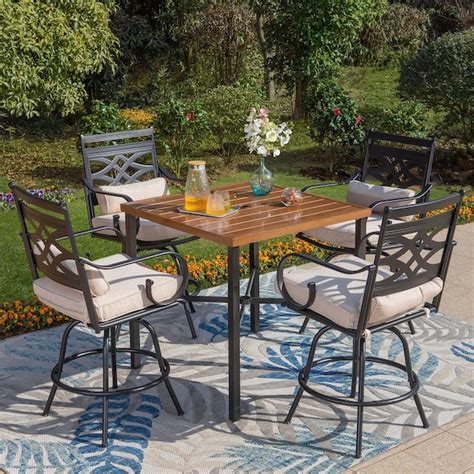 Phi Villa 5 Piece Metal Patio Bar Height Outdoor Dining Set With Squre