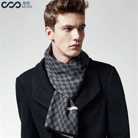 Muni Wool Men Scarf Fashion Plaid Scarf Men Winter Business Scarf