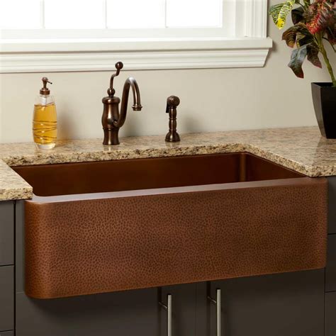 Copper kitchen sinks catch the eye and hold it, creating a strong focal point in a kitchen. 36" Vernon Hammered Copper Farmhouse Sink - Kitchen