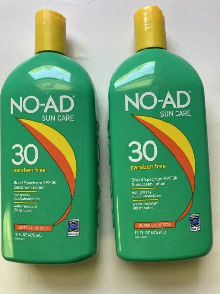 No Ad Sunscreen Spf 30 Paraben Free Broad Spectrum Lotion Lot Of 2 Exp