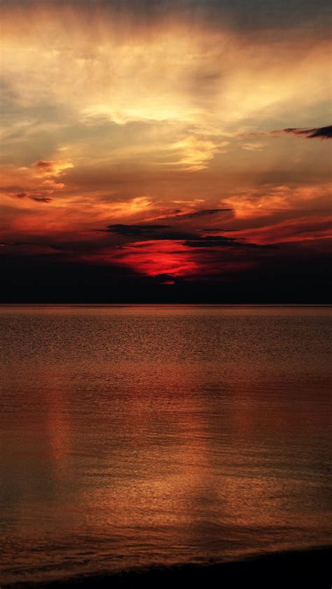 Nature Sea Red Golden Sunset
