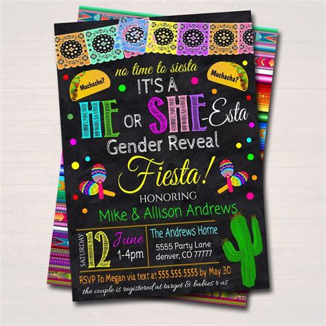 Editable Gender Reveal Fiesta Nacho Average Baby Shower Invitation