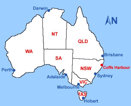 Coffs harbour is a city on the mid north coast of new south wales, australia, 540 km north of sydney, and 390 km south of brisbane. Coffs Harbour Australia Map