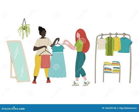 Mujeres Comprando Ropa Personajes Dibujados A Mano En Dibujos Planos De