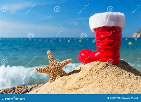 Starfish And Red Boot From Santa Stock Image Image Of Holidays Heap